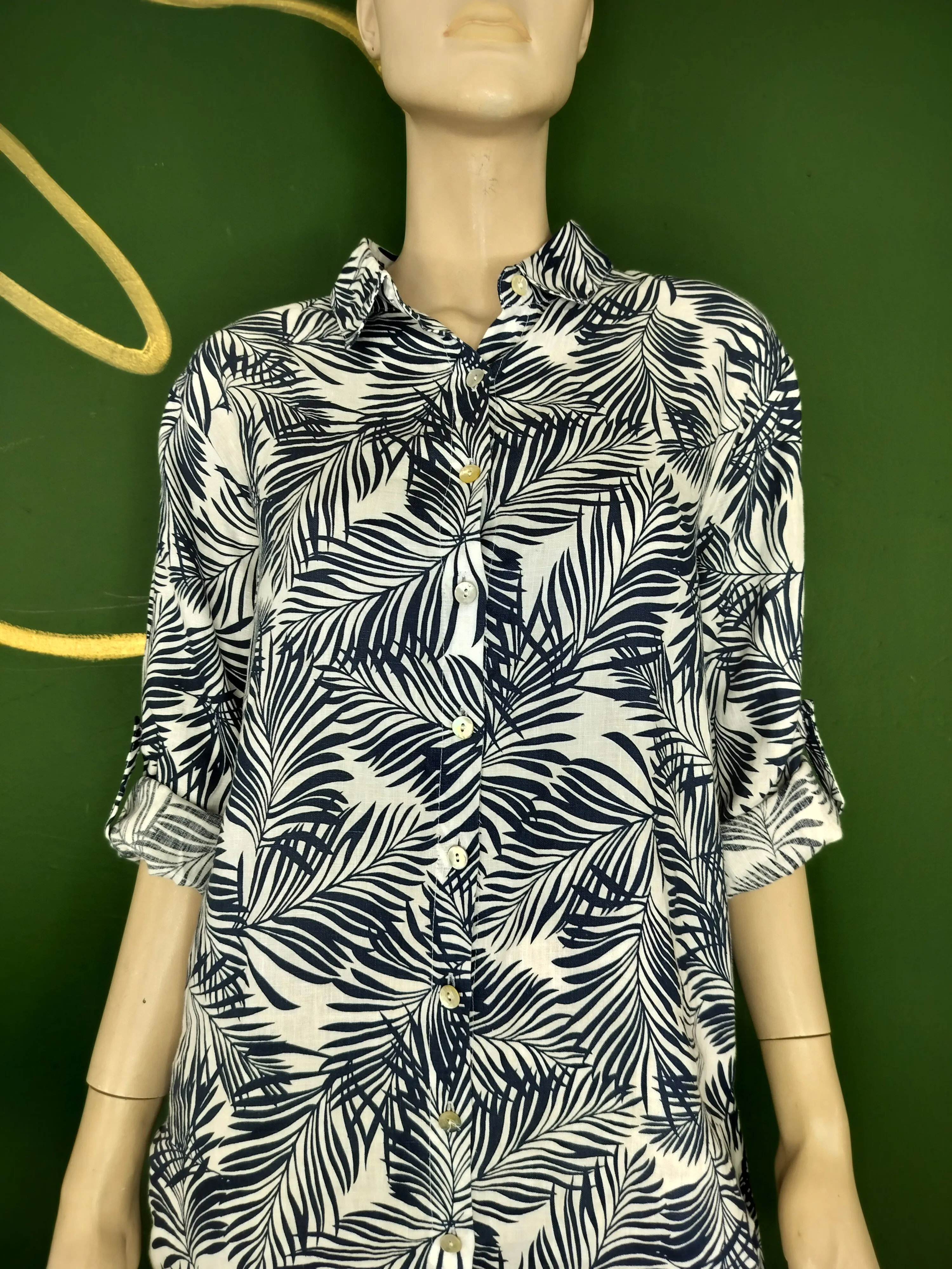 Blue Marine Leaf Pattern Shirtdress
