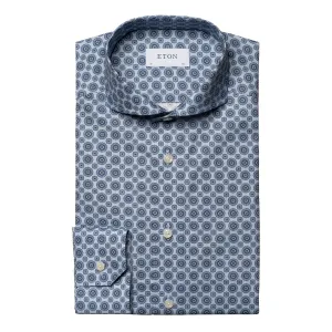 Blue Medallion Print Signature Twill Slim Fit Shirt
