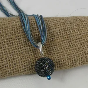 Blue Multi-strand Necklace with Shades of Blue  Ball Pendant