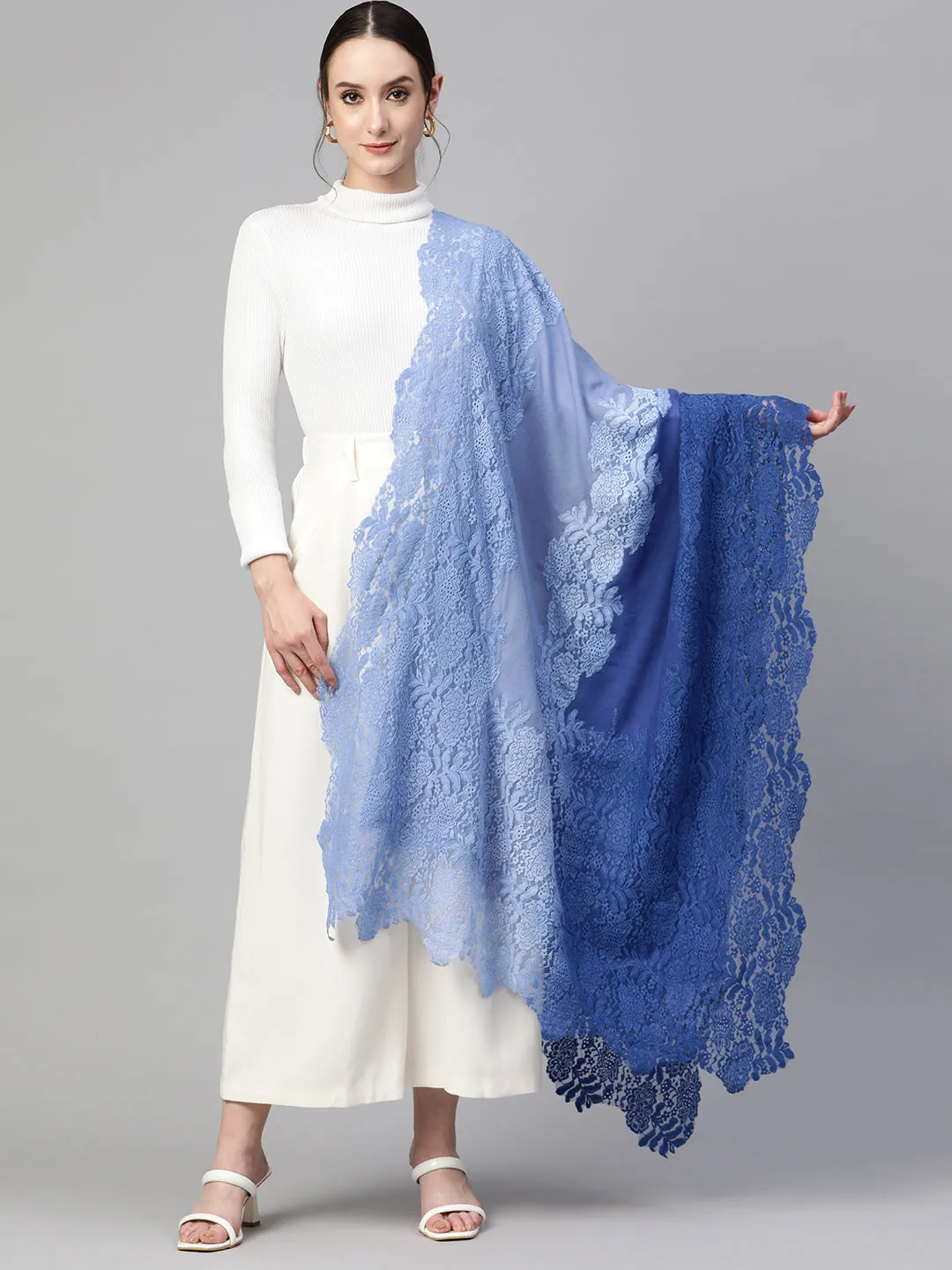 Blue Ombre Lace Shawl- ideal women's winter shawl