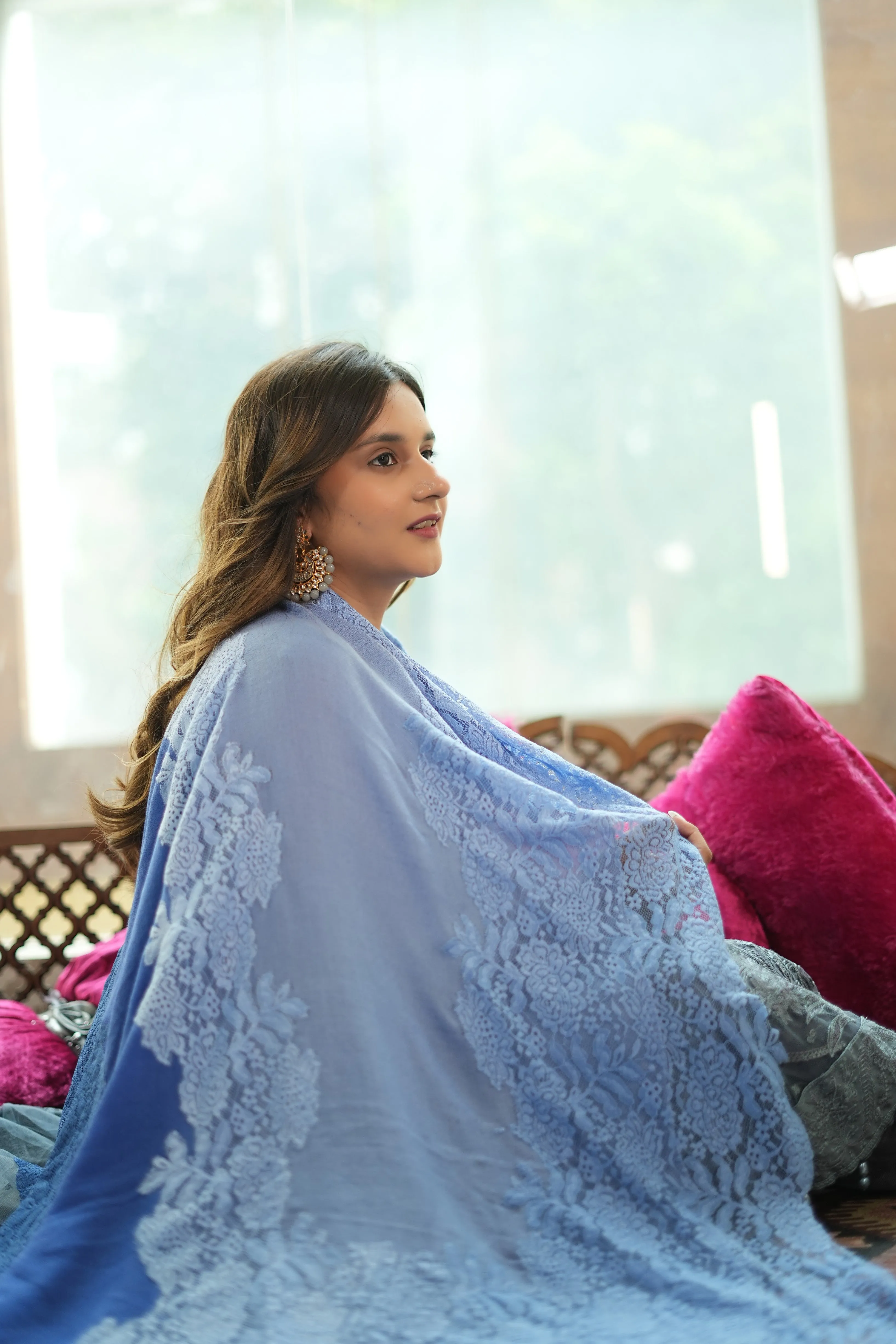 Blue Ombre Lace Shawl- ideal women's winter shawl