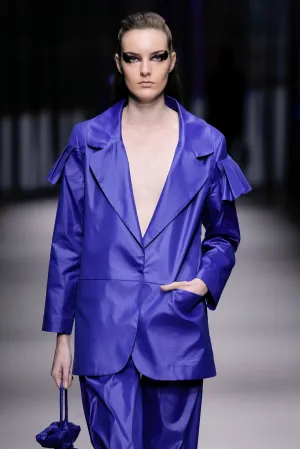 Blue Oversized Blazer with Frill