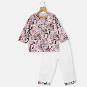 Blue Snowman Theme Full Sleeves Night Suit