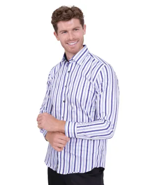 Blue Stripe Print Shirt with Matching Handkerchief