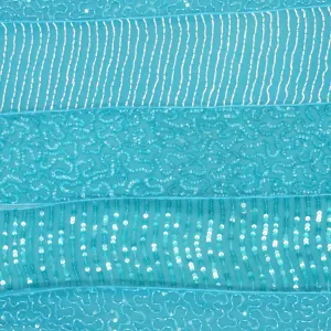 Blue Tulle with Blue Sequin and Bugle Beads Design Embroidered Fabric