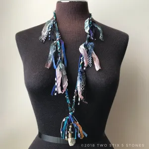 Blue Tweed Fiber Necklace w/Stones (FCN024)