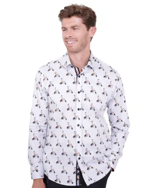 Blue Vespa Print Shirt with Matching Handkerchief