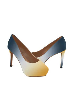 Blue White & Gold Women's High Heels