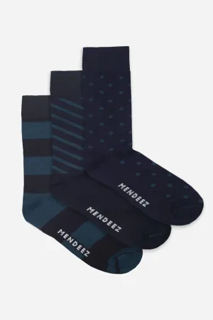 Blue World Pack of 3 – Printed Crew Socks