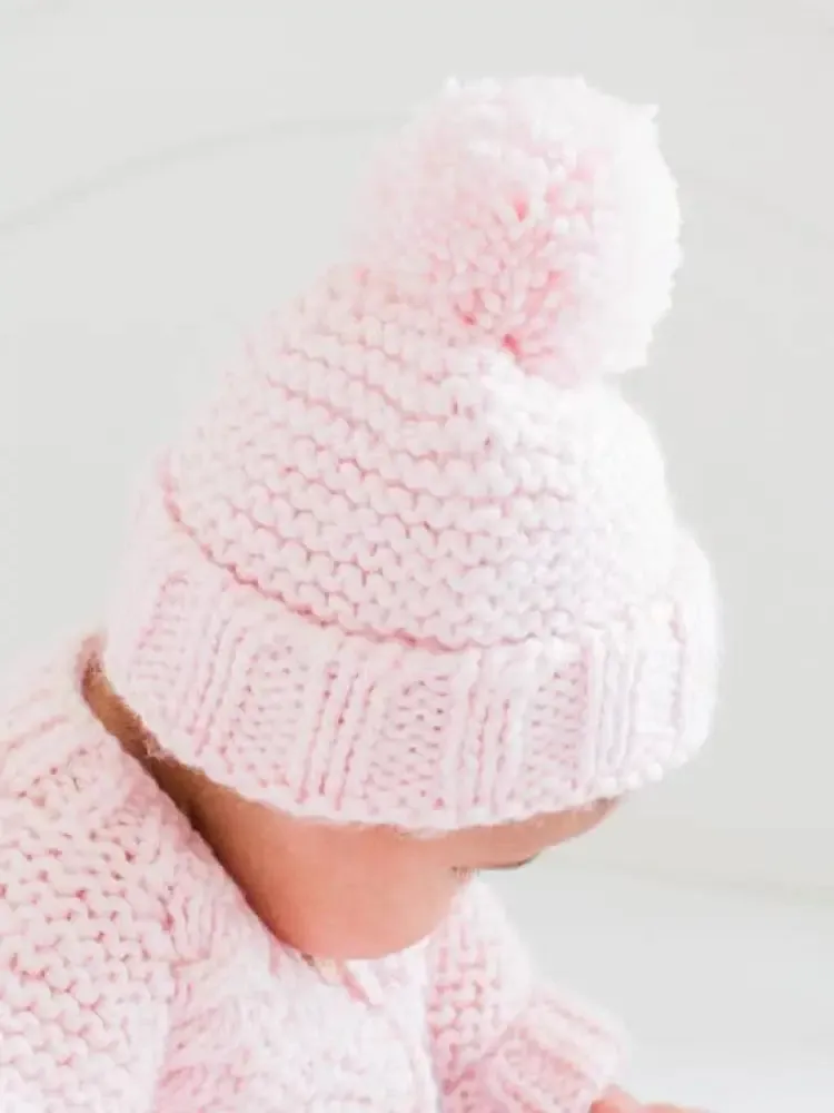 Blush Pink Garter Stitch Beanie Hat