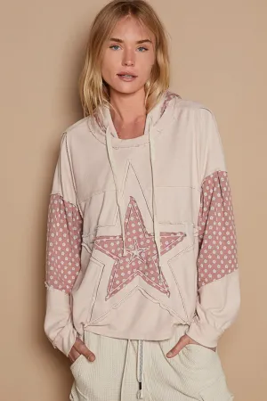 Bohemian Dusty Rose Star Patchwork Raw Edge French Terry Hoodie