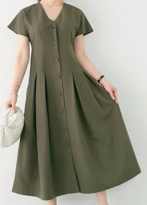 Bohemian Green V Neck Patchwork Wrinkled Cotton Dress Summer LY2144