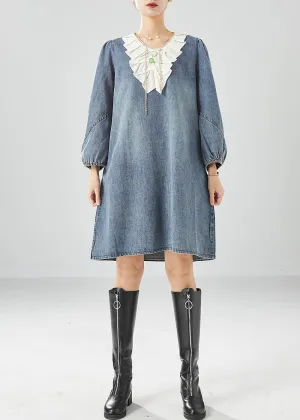 Bohemian Grey Blue Ruffles Patchwork Denim Maxi Dress Summer LY6139
