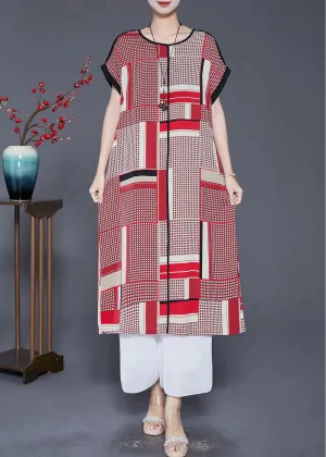 Bohemian Red Oversized Print Silk Long Dress Summer LY8064