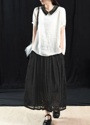 Bohemian White Patchwork Turn-down Collar Summer Short Sleeve Top