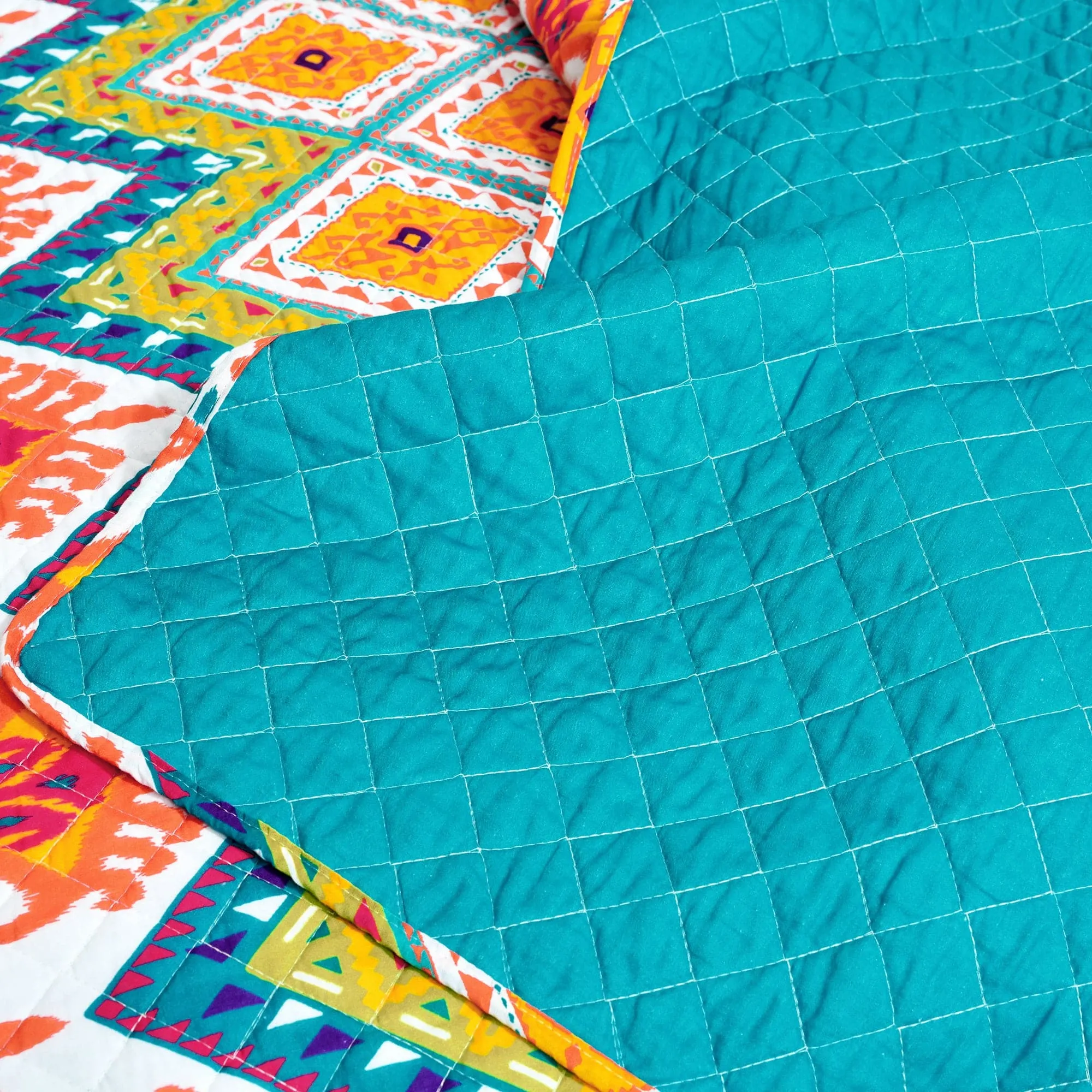 Boho Chevron Reversible Cotton Quilt 3 Piece Set