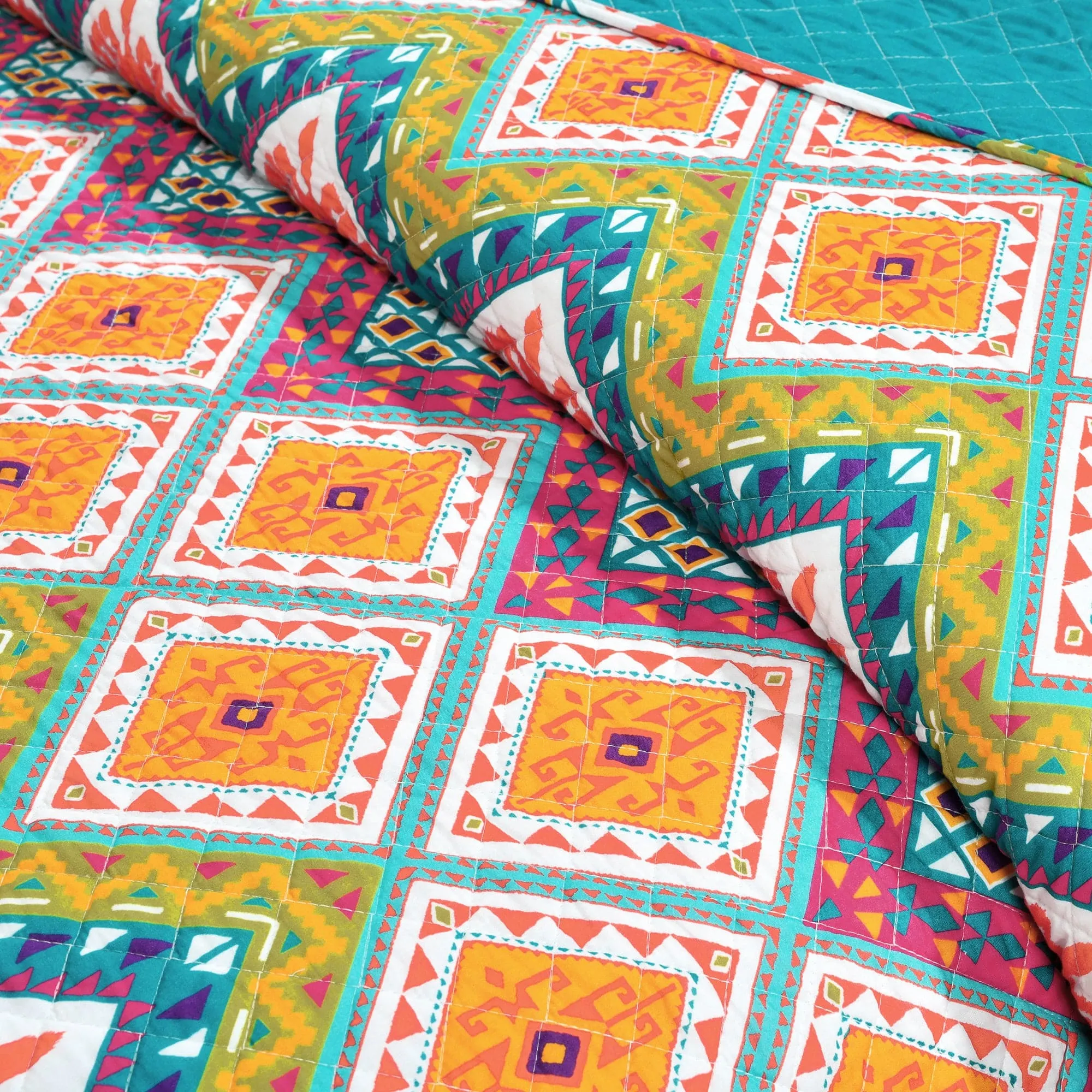 Boho Chevron Reversible Cotton Quilt 3 Piece Set