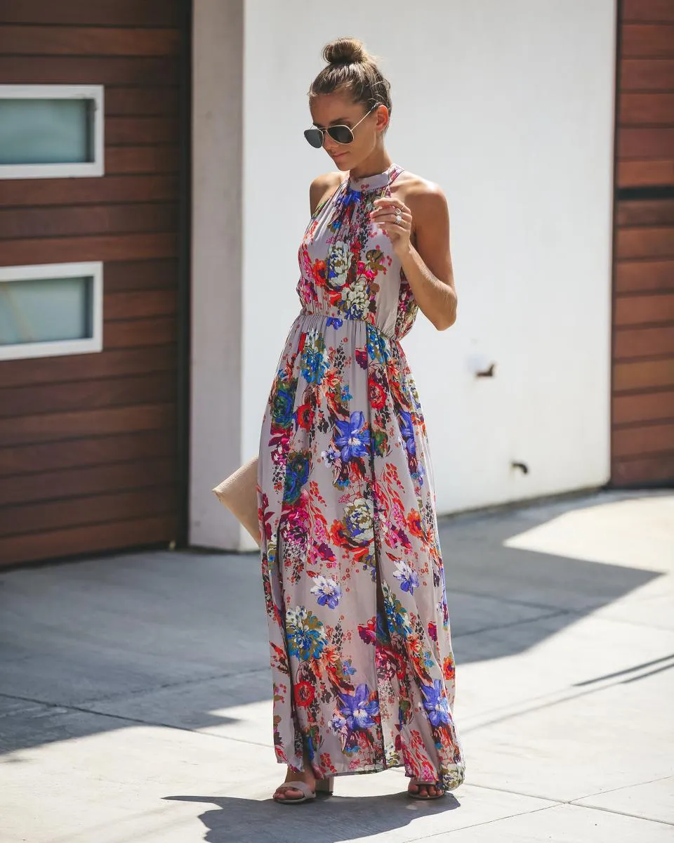 Boho Halter Floral Maxi Summer Dress, Bohemian Dress For Women