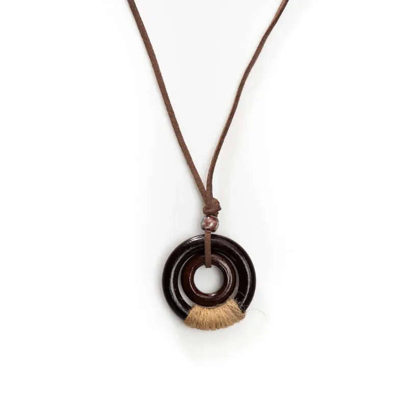 Boho Style Handmade Wooden Circular Pendant Necklace