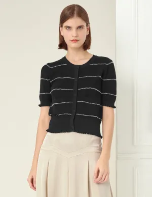 BORA AKSU Crew Neck Contrast Knit Cardigan
