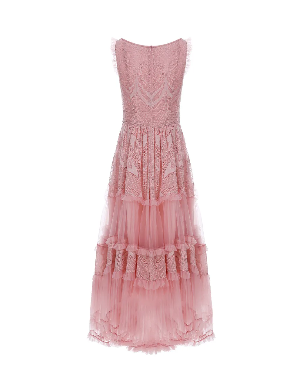 BORA AKSU Lace And Tulle Ruffle Sleeveless A-Line Maxi Dress