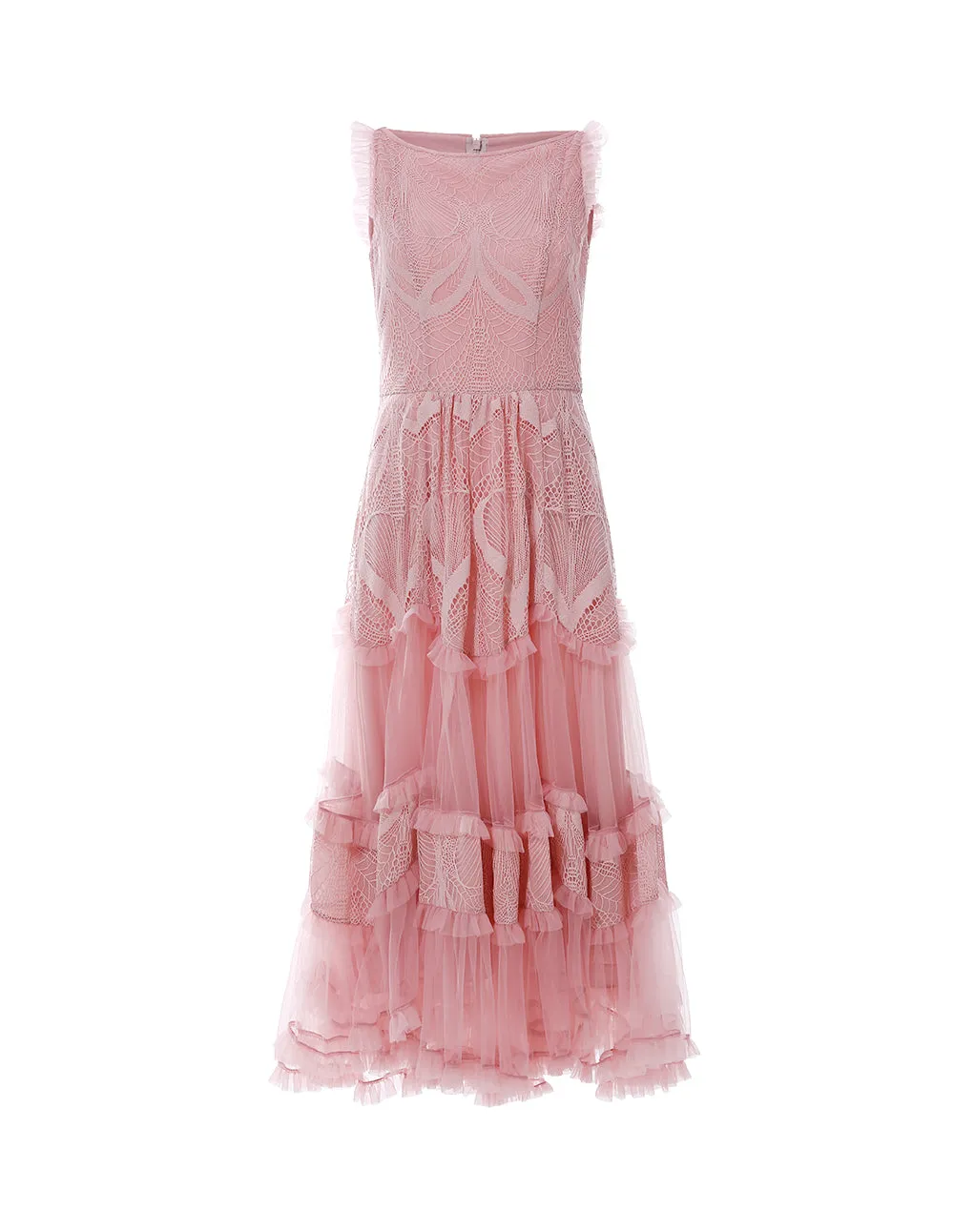 BORA AKSU Lace And Tulle Ruffle Sleeveless A-Line Maxi Dress