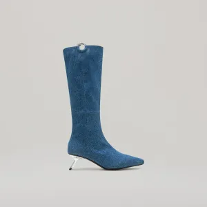 both-KITTEN HEEL PIERCED KNEE BOOT-BLUE DENIM