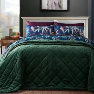 Bottle Green Velvet Quilted Bedspread