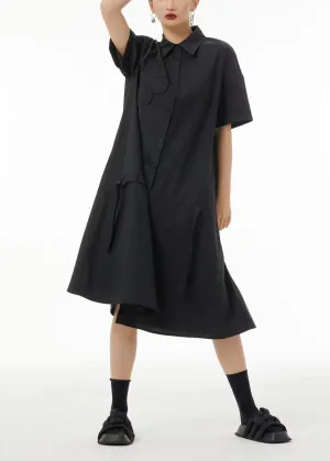 Boutique Black Peter Pan Collar Patchwork Cotton Long Dresses Summer TS1058