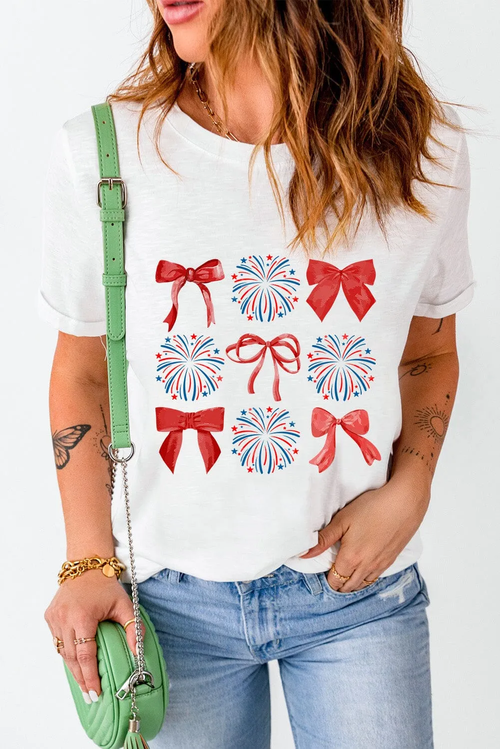 Bow Graphic Round Neck Short Sleeve T-Shirt