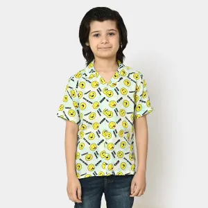 Boys Cotton Casual Shirt Smiley - White