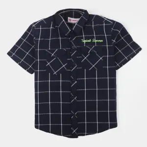Boys Cotton Casual Shirt Tropical Summer - Navy Blue