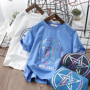 Boys\' Short Sleeve T-shirt  Net Red Laser Reflective Cub Children\'s Top Fashion