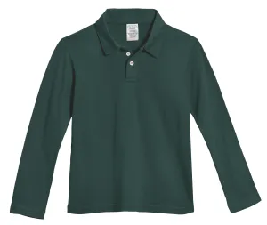 Boys Soft Cotton Jersey 2-Button Long Sleeve Polo Shirt | Uniform Hunter Green