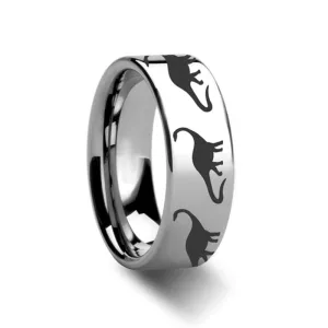Brachiosaurus Dinosaur Print Engraved Flat Tungsten Carbide Couple Matching Ring - 4MM - 12MM