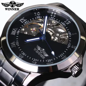 Brand Mechanical Steel Automatic Stylish Classic Skeleton Steampunk Wristwatch