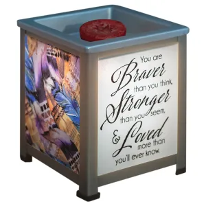 Braver Stronger & Loved Silvertone Metal Electrical Wax Tart & Oil Glass Lantern Warmer