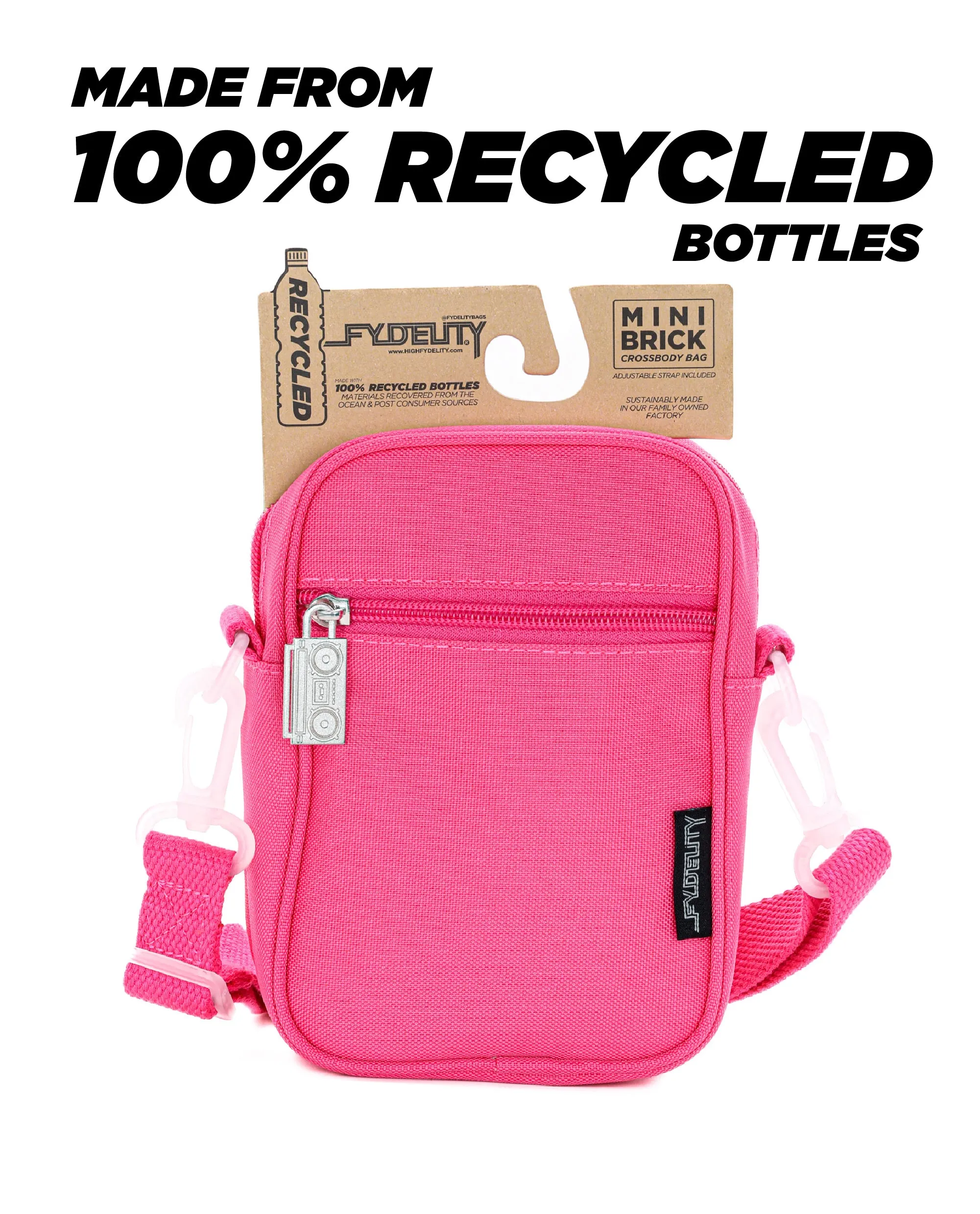 Brick Bag | Mini Crossbody | Recycled RPET | Neon Pink
