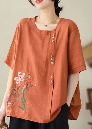 Brief Orange Embroideried Loose Top Summer LY2949