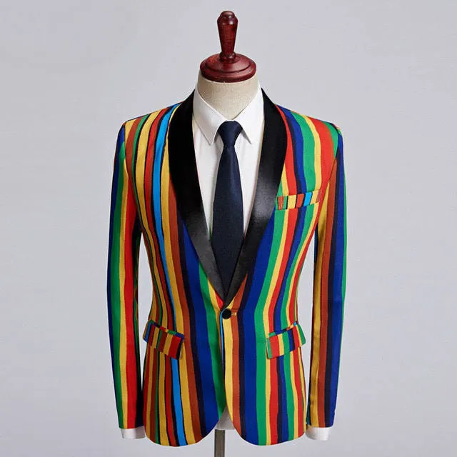 Bright Colourful Stripe Stage Style Men Costume Blazer