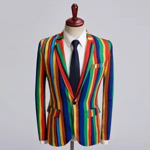 Bright Colourful Stripe Stage Style Men Costume Blazer