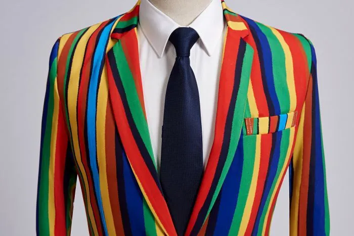 Bright Colourful Stripe Stage Style Men Costume Blazer