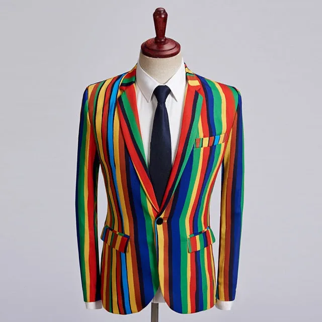 Bright Colourful Stripe Stage Style Men Costume Blazer