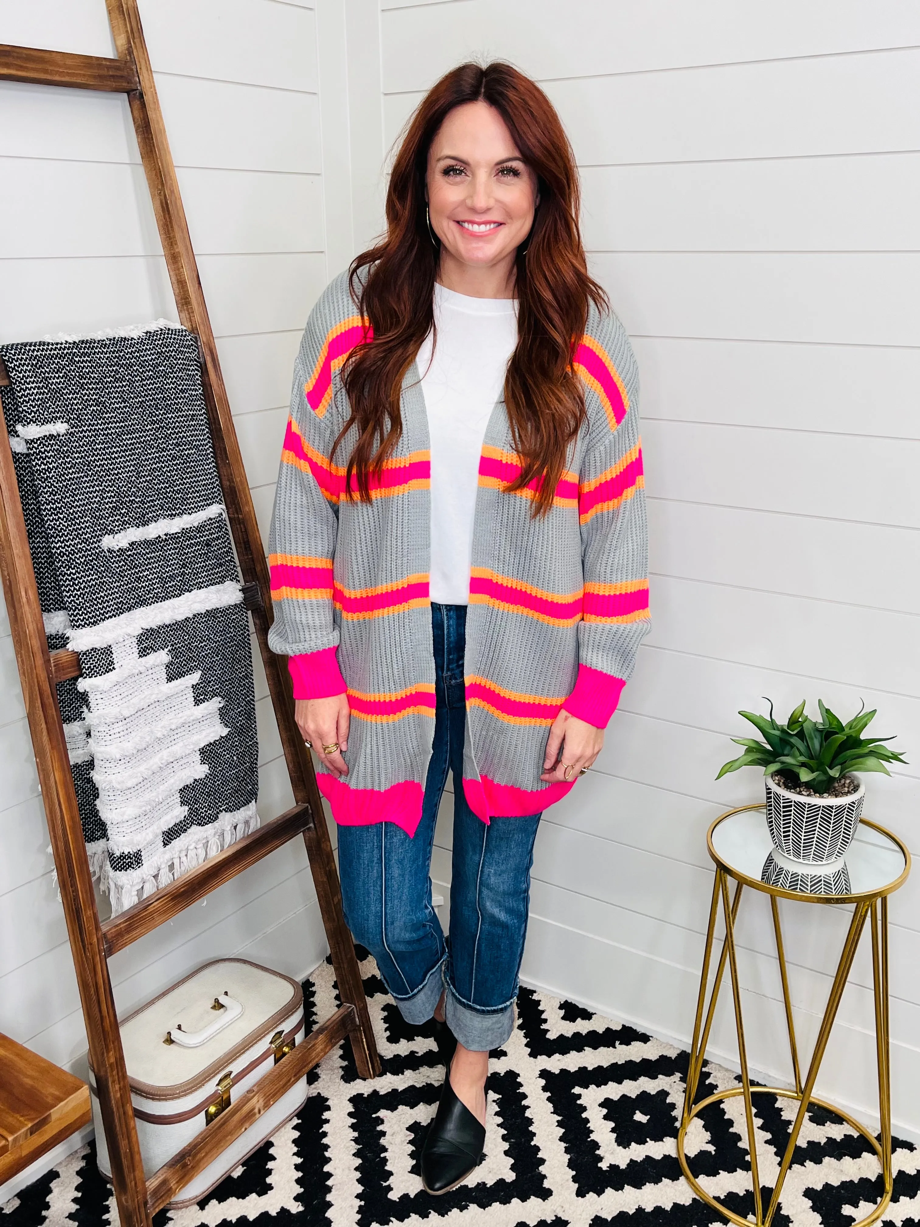 Bright Stripe Boyfriend Cardigan