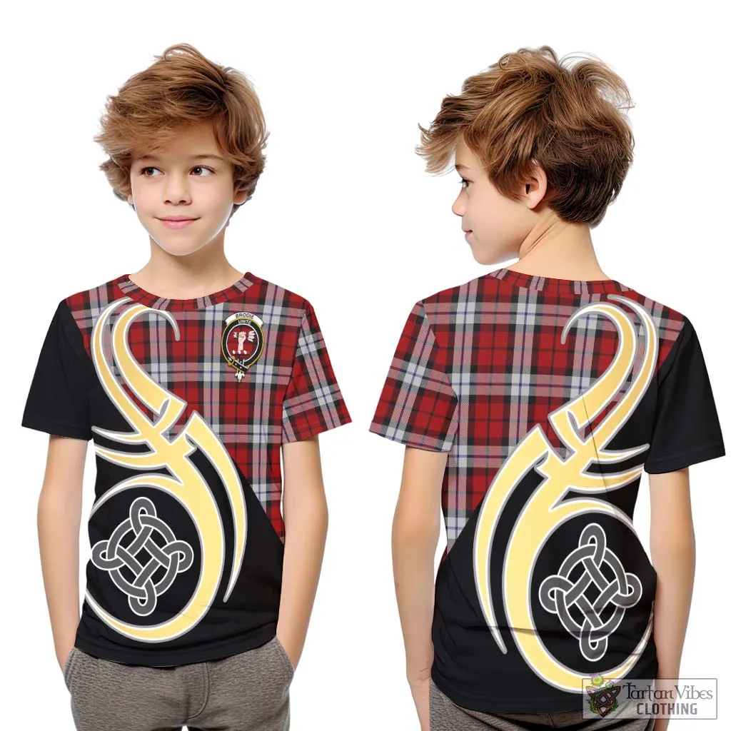 Brodie Dress Tartan Kid T-Shirt with Family Crest and Celtic Symbol Style