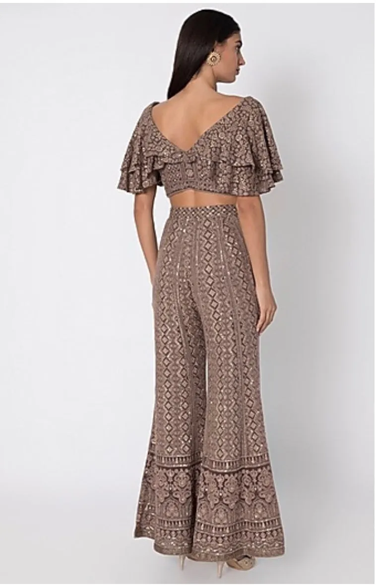 Brown Sharara & Butterfly Bustier Set