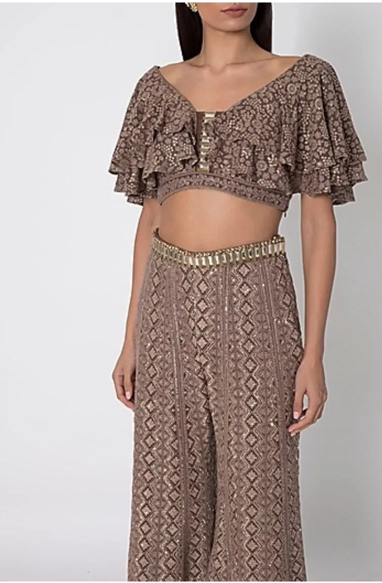 Brown Sharara & Butterfly Bustier Set