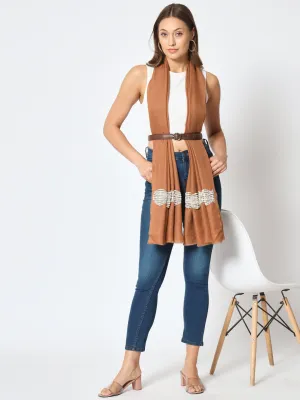 Brown shawl made of pure pashmina and embellished with pearls