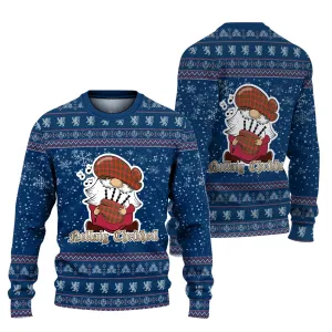 Bruce County Canada Clan Christmas Family Ugly Sweater with Funny Gnome Playing Bagpipes