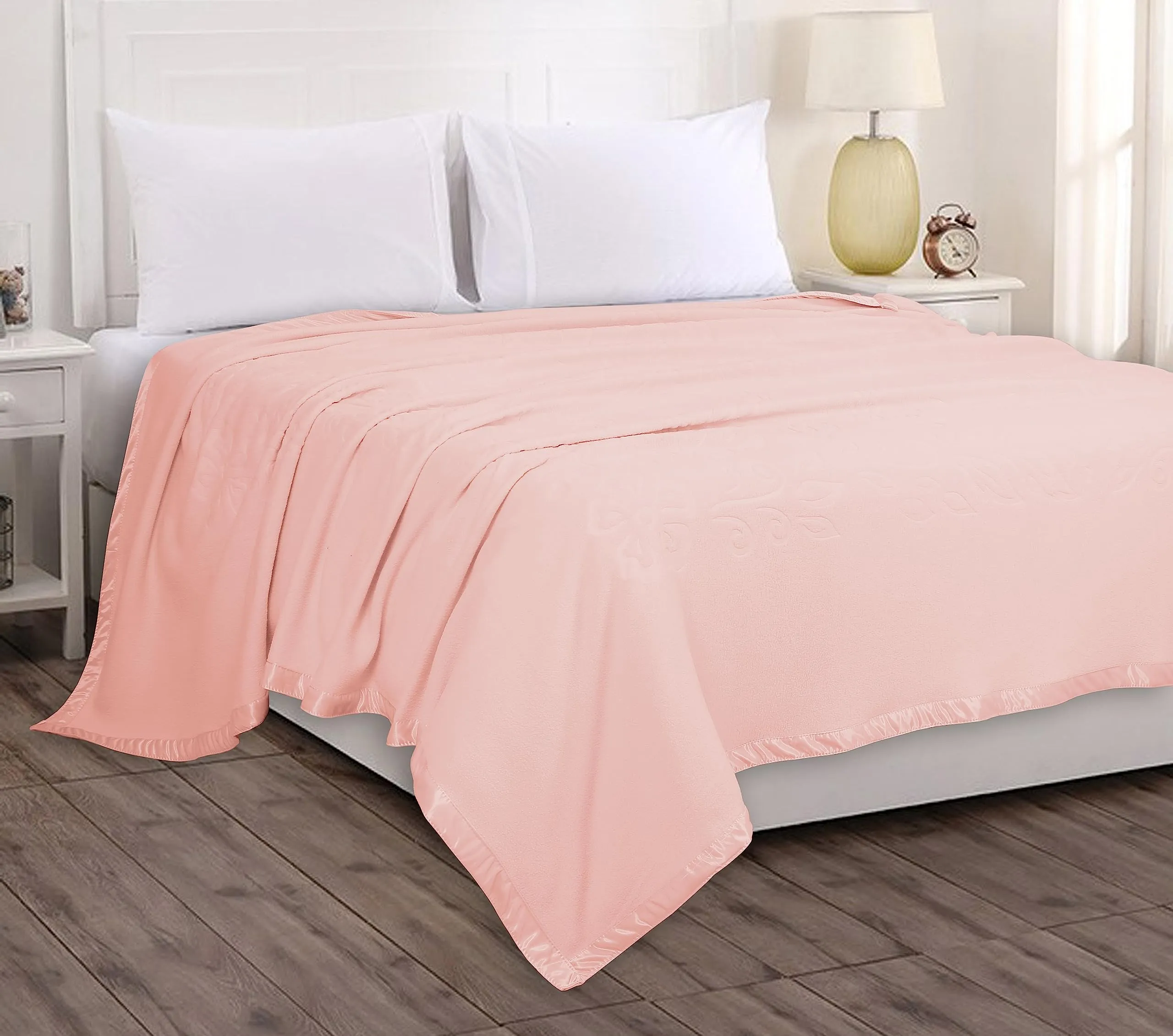 BSB HOME Micro Fleece Blanket/Dohar with Antipill Property for Double Bed (90 X 86 Inches) |Ultrasoft & Lightweight Antipilling Blanket with Satin Piping Border- 250 GSM | (Light Pink), 350 TC